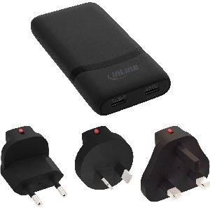 InLine® USB Reise-Netzteil Ladegerät, Dual USB-C, PD, PPS, 65W, flach, schwarz 31519B