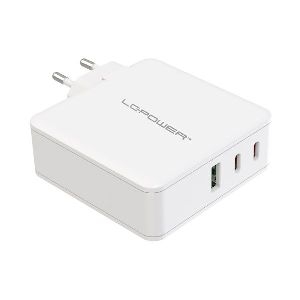 LC-Power LC-GAN-100, USB-Netzteil GaN, 2x USB-C, 1x USB-A, 100W, weiß 26608W