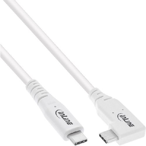 InLine® USB4 Kabel, USB-C, einseitig gewinkelt, PD 240W, 8K60Hz, TPE, weiß, 0,5m 35916W
