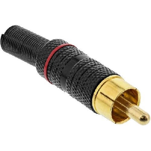 InLine® Cinchstecker Lötversion, Metall schwarz, Ring rot, für 6mm Kabel 99110Q
