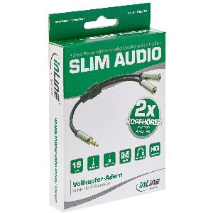 InLine® Basic Slim Audio Y-Kabel 3,5mm Klinke ST an 2x BU, 0,15m S-99250