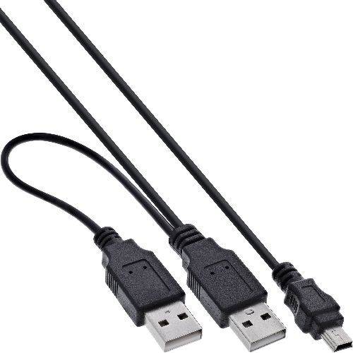 InLine® USB Mini-Y-Kabel, 2x Stecker A an Mini-B Stecker (5pol), 1,0m 33107X
