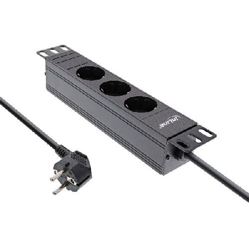 InLine® 10 Steckdosenleiste, 3-fach Schutzkontakt, ohne Schalter, 2m, schwarz 16420I