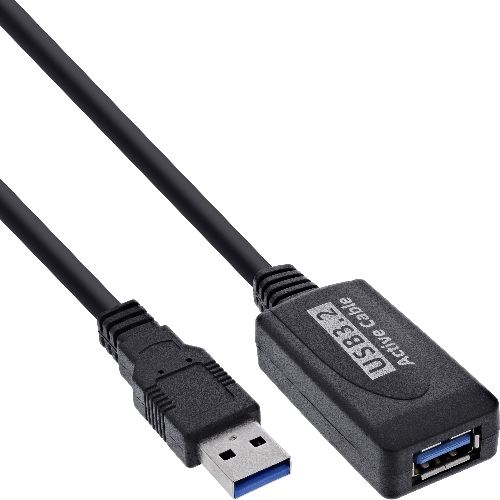 InLine® USB 3.2 Gen.1 Aktiv-Verlängerung, Stecker A an Buchse A, schwarz, 5m 35650