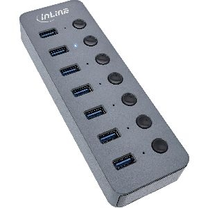 InLine® USB 3.0 Hub, 7-Port, mit Schalter, Aluminium, grau, mit Netzteil 35395D