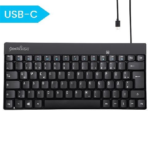 Perixx PERIBOARD-422 DE, Mini USB-C Tastatur kabelgebunden, schwarz 57150L