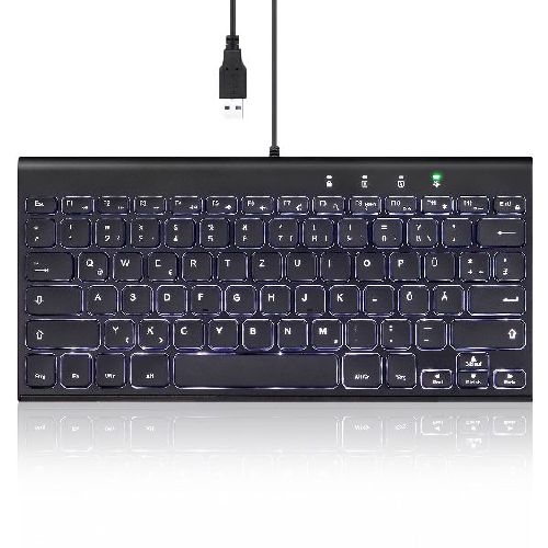Perixx PERIBOARD-429 DE, kabelgebunden, USB Mini Tastatur mit Hintergrundbeleuch 57150N
