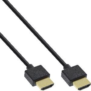 InLine® HDMI Superslim Kabel A an A, HS mit Eth., Premium, schwarz / gold, 0,5m 17555S