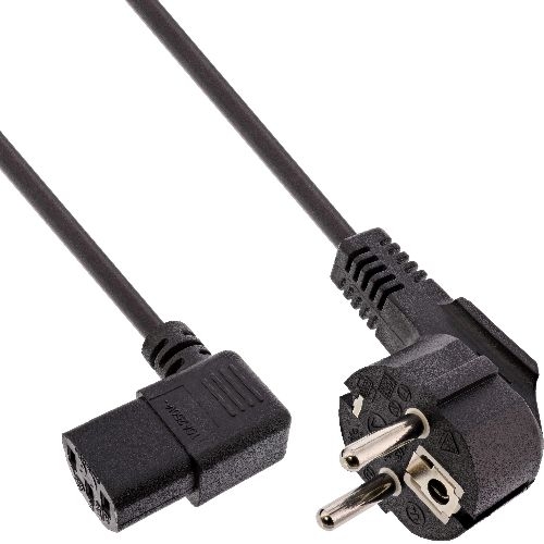 60er B-Pack InLine® Netzkabel, Schutzk. gew. / C13 links abgew., schwarz, 0,5m B-16752M