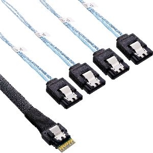 InLine® Slim SAS Kabel, SFF-8654 4i zu 4x SATA 7-pin, 12Gb/s, 1m 27646B