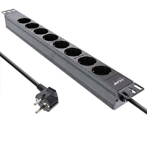 InLine® 19 Steckdosenleiste, 8-fach Schutzkontakt, ohne Schalter, 2m, schwarz 16418I