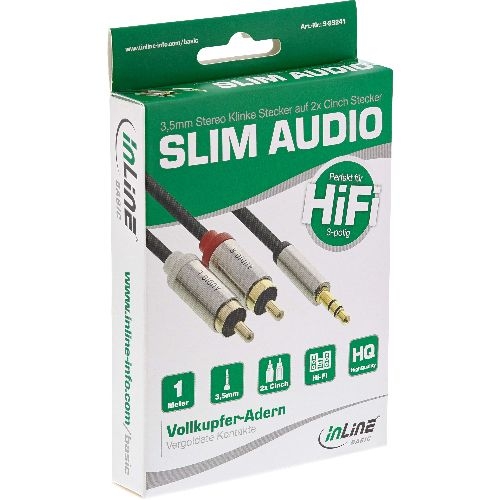 InLine® Basic Slim Audio Kabel Klinke 3,5mm ST an 2x Cinch ST, 1m S-99241