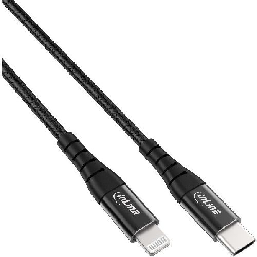 InLine® USB-C Lightning Kabel, für iPad, iPhone, iPod, schwarz/Alu, 1m MFi 31450D