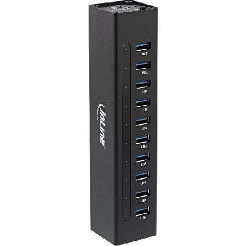 InLine® USB 3.2 Hub, 10 Port, Aluminiumgehäuse, schwarz, mit 4 A Netzteil 35395C