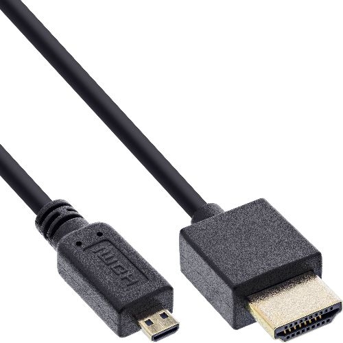 InLine® HDMI Superslim Kabel A an D, HS mit Eth., Premium, schwarz / gold, 0,3m 17533D