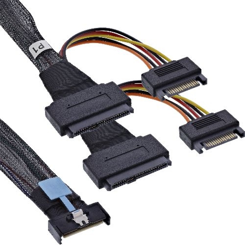 InLine® MCIO Kabel, MCIO x8 zu 2x SFF-8639 U.2, PCIe 5.0, 0,75m 27667B