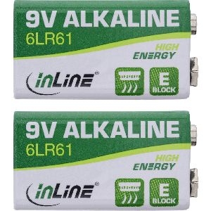 InLine® Alkaline High Energy Batterie, 9V Block 6LR61, 2er Pack 01299