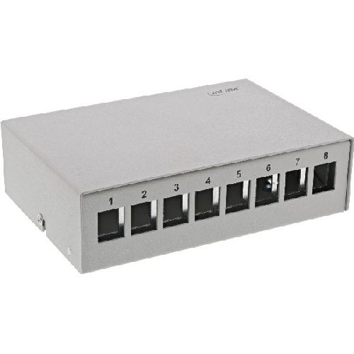 InLine® Patchfeld-Dose Aufputz für 8x Keystone RJ45, Metall, lichtgrau RAL7035 76268