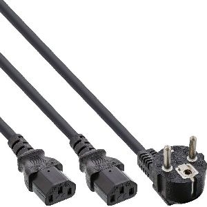 InLine® Netz-Y-Kabel, 1x Schutzkontakt ST zu 2x Kaltgeräte ST, 1m 16657C