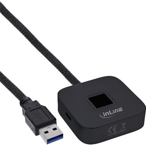 InLine® USB Fingerabdruckscanner mit Hub, Windows Hello, 1,5 m, schwarz 41360S