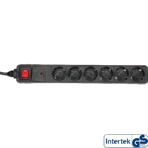 InLine® Steckdosenleiste, 6-fach Schutzkontakt, mit ÜSS, schwarz 16461P