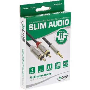 InLine® Basic Slim Audio Kabel Klinke 3,5mm ST an 2x Cinch ST, 1m S-99241