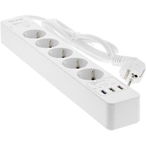 InLine® Steckdosenleiste, 5-fach Schutzkontakt, ÜSS und QC3.0, weiß 16491T