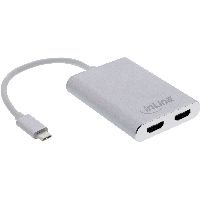 InLine® USB Dual Display Konverter, USB-C zu 2x HDMI Buchse, 4K/60Hz, weiß 64201W