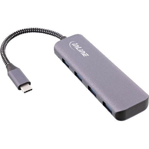 InLine® USB 3.2 Hub, USB-C zu 4x USB A 10Gb/s, Metallgehäuse, grau 33271R