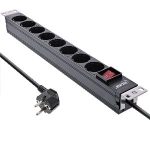 InLine® 19&quot; Steckdosenleiste, 8-fach Schutzkontakt, mit Schalter, 2m, schwarz 16412S