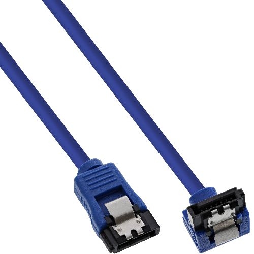 InLine® SATA 6Gb/s Anschlusskabel rund, abgewinkelt, blau, mit Lasche, 0,15m 27701F