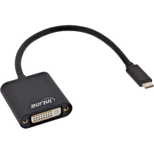 InLine® USB Display Konverter, USB-C Stecker zu DVI Buchse, schwarz 64103B