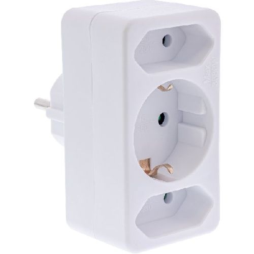 InLine® Steckdosenadapter, Schutzkontakt Stecker an 2x Euro + 1x SK, weiß 16471B