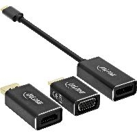 InLine 64109B InLine® USB Display Konverter Set 6-in-1, USB Typ-C Stecker zu DisplayPort, HDMI, VGA