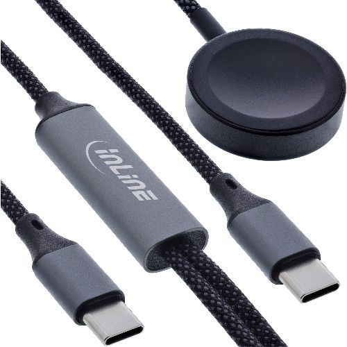 InLine® 2-in-1 Ladekabel für Apple Watch + USB-C, 100 W, USB 2.0, 1,2 m 31470S