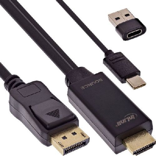 InLine® HDMI zu DisplayPort Konverter Kabel, 4K60Hz, schwarz/gold, 1,5m 17164I