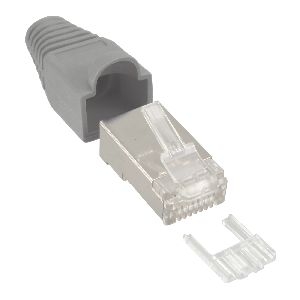 10er Pack InLine® Crimpst. RJ45 gesch., mit Knickschutz & Einfädelhilfe, grau 74510A