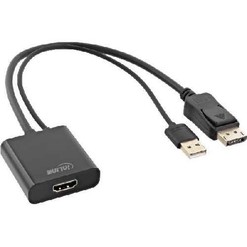 InLine® HDMI BU zu DisplayPort ST Konverter Kabel, 4K, schwarz/gold, 0,3m 17169P