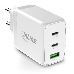 InLine® USB PD Netzteil, GaN Ladegerät, 3-Port, Dual USB-C+USB-A, 65W, weiß 31506E