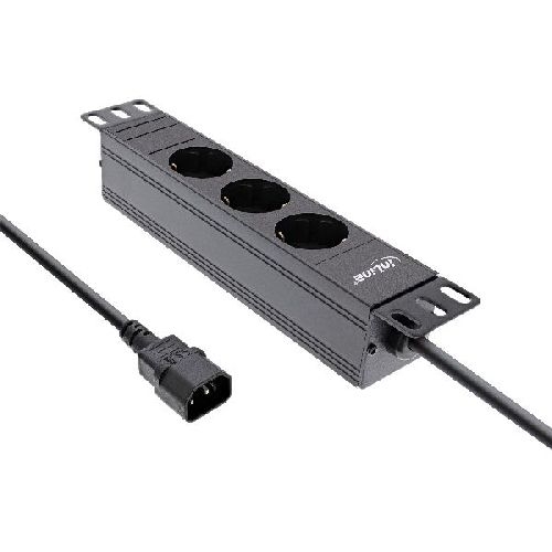 InLine® 10 Steckdosenleiste, 3-fach Schutzkontakt, C14 Anschluss, ohne Schalter 16421I