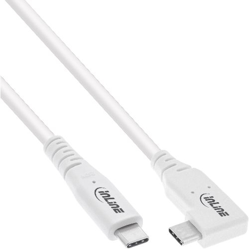 InLine® USB4 Kabel, USB-C, gewinkelt, PD 240 W, 8K60Hz, TPE, weiß, 1,50 m 35914W