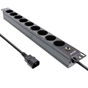 InLine® 19&quot; Steckdosenleiste, 9-fach Schutzkontakt, C14 Stecker, Überlastschutz 16429S