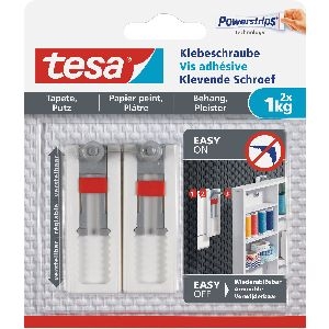 tesa 77775-00000-00 tesa Klebeschraube, 2 Stück, für Tapeten und Putz, bis zu 1kg pro Schraube, vers