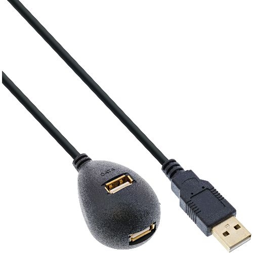 InLine® USB 2.0 Verlängerung, ST / BU, Typ A, schwarz, mit Standfuss, 2m 34652