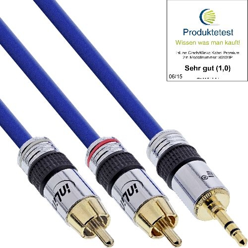 InLine® Cinch/Klinke Kabel, PREMIUM, 2x Cinch Stecker an 3,5mm Klinke, 15m 89945P