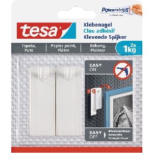 tesa 77773-00000-00 tesa Klebenagel, 2 Stück, für Tapeten und Putz, bis zu 1kg pro Nagel, weiß