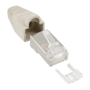 10er Pack InLine® Crimpst. RJ45 gesch., mit Knickschutz & Einfädelhilfe, beige 74510