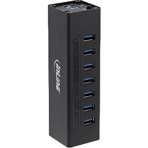 InLine® USB 3.2 Hub, 7 Port, Aluminiumgehäuse, schwarz, mit 2,5 A Netzteil 35395B