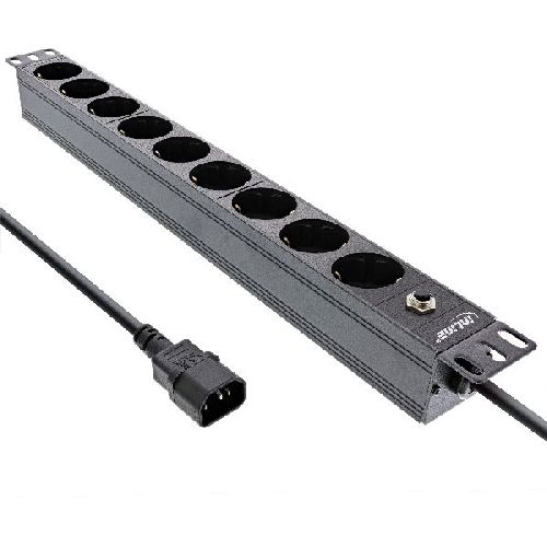 InLine® 19 Steckdosenleiste, 9-fach Schutzkontakt, C14 Stecker, Überlastschutz 16429S