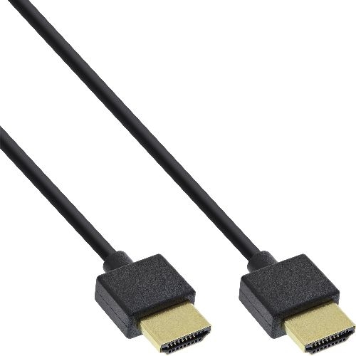 InLine® HDMI Superslim Kabel A an A, HS mit Eth., Premium, schwarz / gold, 0,5m 17555S